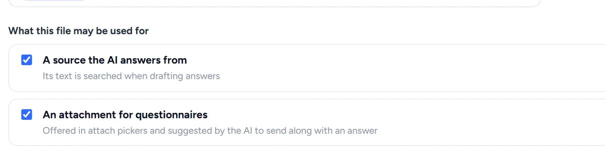 Two switches per file: answer from it, suggest it as evidence, or both