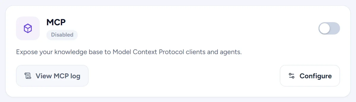 The MCP connector card on the Integrations tab