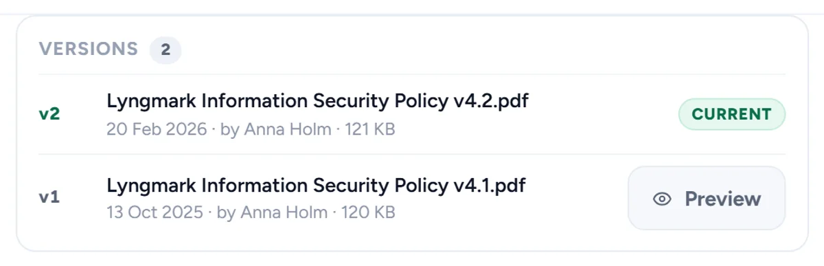 A file with two versions: who uploaded which, and when