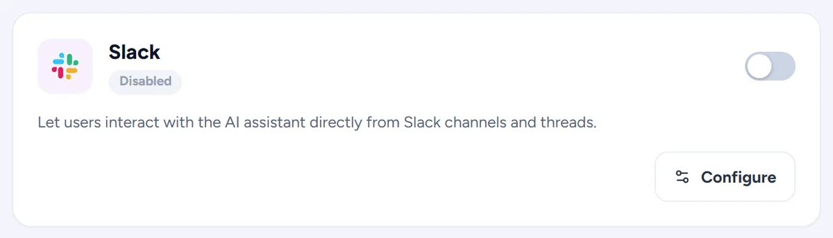 The Slack integration card