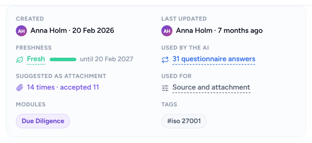 A file card with its uploader, last change and version history